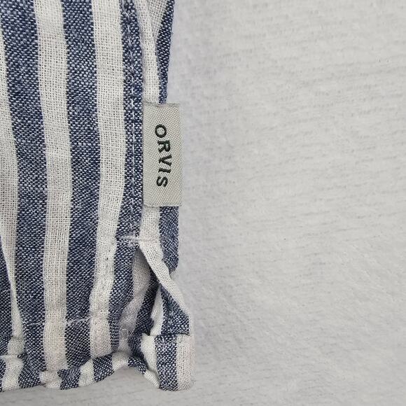Orvis Linen Shirt Large Womens Striped Blue White Button Up Boxy Boho Lagenlook - Picture 13 of 16